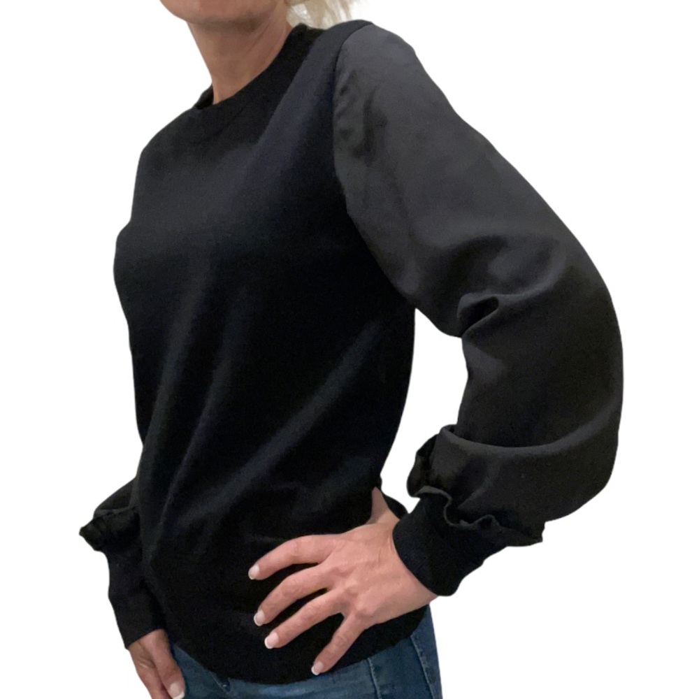 DKNY Black Sweater with Semi-Sheer Sleeve & Ruffle - Picture 2 of 8